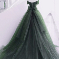 Green Off Shoulder Tulle Sweetheart Long Party Dress, Green Tulle Evening Dress Prom Dress KPP1754 - Thumbnail 2