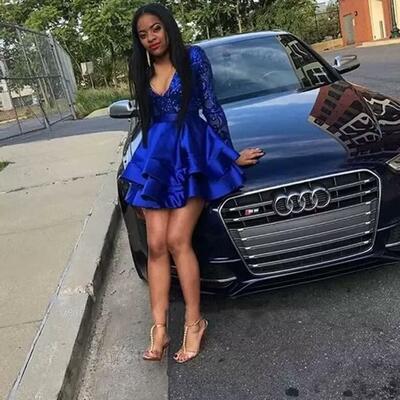 Sexy long sleeve royal blue sequin short prom dresses