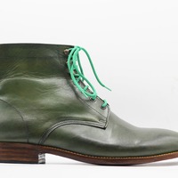 Handmade Men's Green Leather Lace up Derby Boot - Thumbnail 1