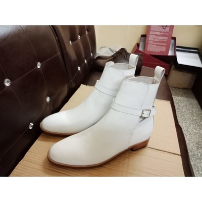 Crafted leather handmade white leather classic jodhpur dress boot - Thumbnail 4