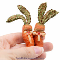Psyched Carrot Bunny Halloween Pin, polymer clay brooch, unique fantasy animal and vegetable cross, ooak - Thumbnail 4