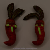 Psyched Carrot Bunny Halloween Pin, polymer clay brooch, unique fantasy animal and vegetable cross, ooak - Thumbnail 6