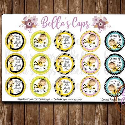 Cute girl bee themed 1" round digital cabochon image