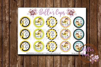 Cute Girl Bee Themed 1" Round Digital Cabochon Image