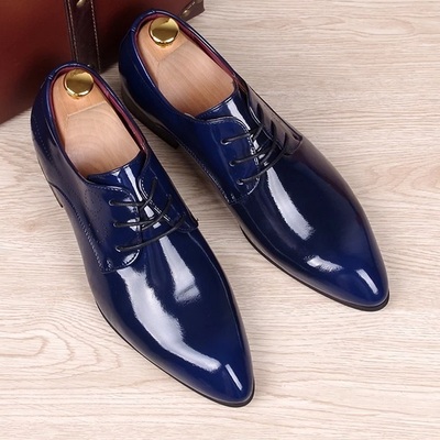 Patent genuine leather shiny blue derby toe wedding party wear handmade shoes - Thumbnail 2