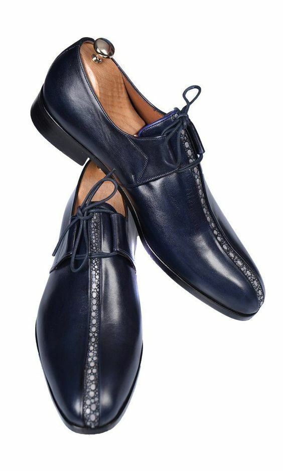 Handmade Navy Blue Stingray Men Shoes