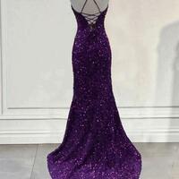 Mermaid Dark Purple Sequin Formal Prom Dress Evening Dress - Thumbnail 1