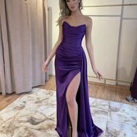 Mermaid Strapless Long Grape Slit Prom Dress - Thumbnail 1