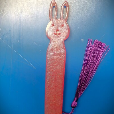 Pink rose bunny bookmark