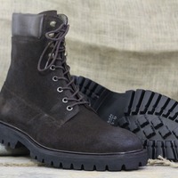 Handmade Men's Brown Suede Laceup Chunky sole Boot - Thumbnail 1