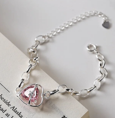Pink Valentines Heart CZ bracelet adjustable 