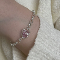 Pink Valentines Heart CZ bracelet adjustable  - Thumbnail 1
