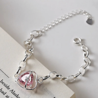 Pink Valentines Heart CZ bracelet adjustable  - Thumbnail 3