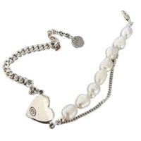 Silver and Pearl Heart Valentines Day bracelet adjustable  - Thumbnail 1
