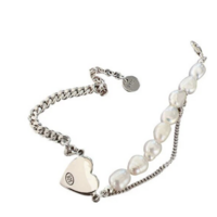 Silver and Pearl Heart Valentines Day bracelet adjustable  - Thumbnail 2