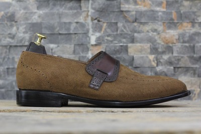 Handmade Men's Brown Suede Penny Loafer Shoes