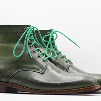 Handmade Men's Green Leather Lace up Derby Boot - Thumbnail 1