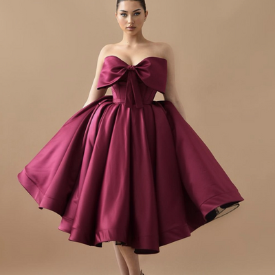 2024 satin short prom dresses with big bow neckline