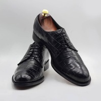 Handmade Men's Black Alligator Print Laceup Dress Shoes - Thumbnail 1