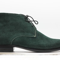 Handmade Men's Green Suede Lace up Derby Boot - Thumbnail 1