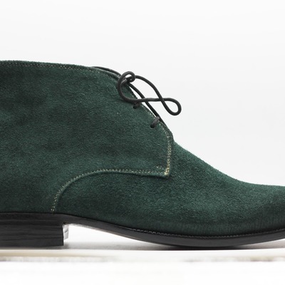 Handmade men's green suede lace up derby boot