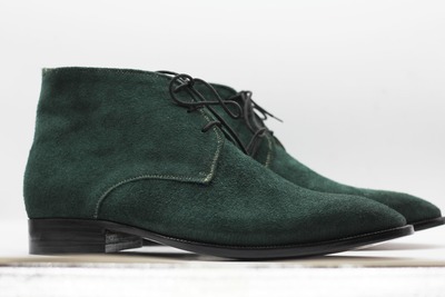 Handmade Men's Green Suede Lace up Derby Boot