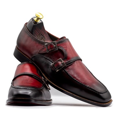 Handmade men's two tone leather double buckle formal shoes