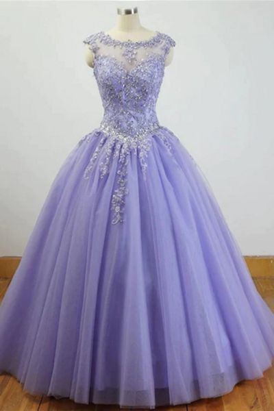 Gorgeous Purple Formal Prom Gowns Quinceanera Dresses With Appliques KPP1759