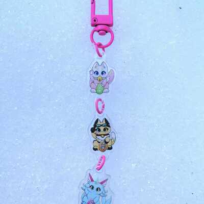 Lucky cats - long keychain 