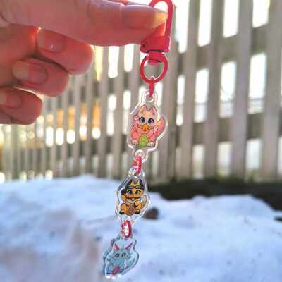 Lucky cats - long keychain 
