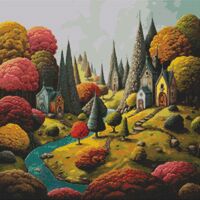 Whimsical Landscape Cross Stitch Pattern - Thumbnail 1