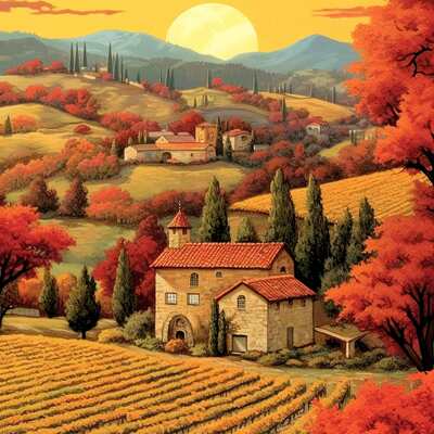 Autumn landscape cross stitch pattern