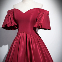 Burgundy Satin Long Prom Dress, Off the Shoulder Evening Party Dress - Thumbnail 1
