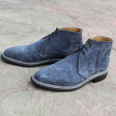 Classic handmade gray suede leather norwegian welted chukka lace up boot