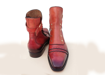 Handmade Men Brown Leather Buckle Strap With Side Zipper and Button Ankle High Jodhpur Boot