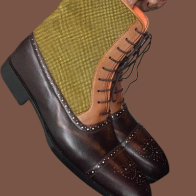 Crafted leather men ankle brown and tweed contrast dress boot - Thumbnail 5