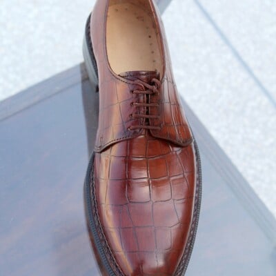 Crafted leather handmade brown norwegian welted classic crocodile/alligator lace up dress shoes  - Thumbnail 3