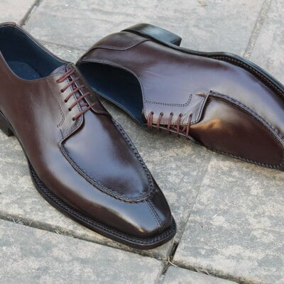 Dark brown leather handmade men lace up oxford dress shoes - Thumbnail 3