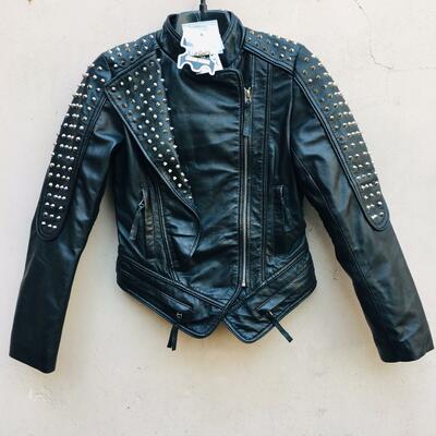 Crafted leather women’s stylish studded punk style black leather jacket - Thumbnail 3
