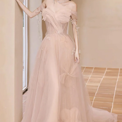 Off the shoulder champagne floral long prom dresses, off shoulder champagne floral long formal evening dresses kpp1760