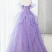 Purple Lace Floral Tulle Long Prom Dresses, Purple Tulle Long Lace Formal Evening Dresses KPP1761 - Thumbnail 3
