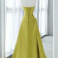 Strapless Green Satin Floral Prom Dresses, Green Long Floral Long Formal Evening Dresses KPP1762 - Thumbnail 2