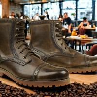 Handpainted Men's Brown Leather Laceup CapToe Chunky Sole Ankle Boot - Thumbnail 3