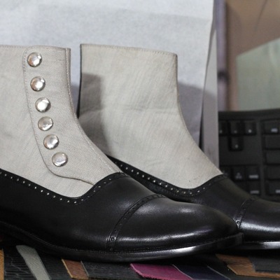 Handmade men's two tone leather & suede button boot - Thumbnail 1