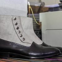 Handmade Men's Two tone Leather & Suede Button Boot - Thumbnail 1