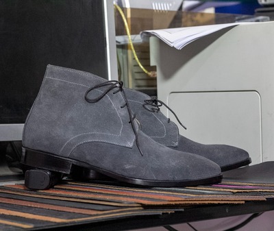 Handmade Men's Gray Suede Lace up Chukka Boots