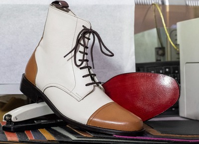 Handmade Men's Two tone Leather Laceup Derby Cap toe Boot