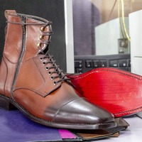 Handmade Leather Burgundy Men's Lace up Cap toe Boot - Thumbnail 1