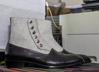 Handmade Men's Two tone Leather & Cotton Button Boot