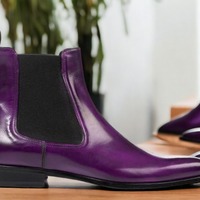 Ankle High Handmade Purple Chelsea Leather Classic Boot - Thumbnail 2